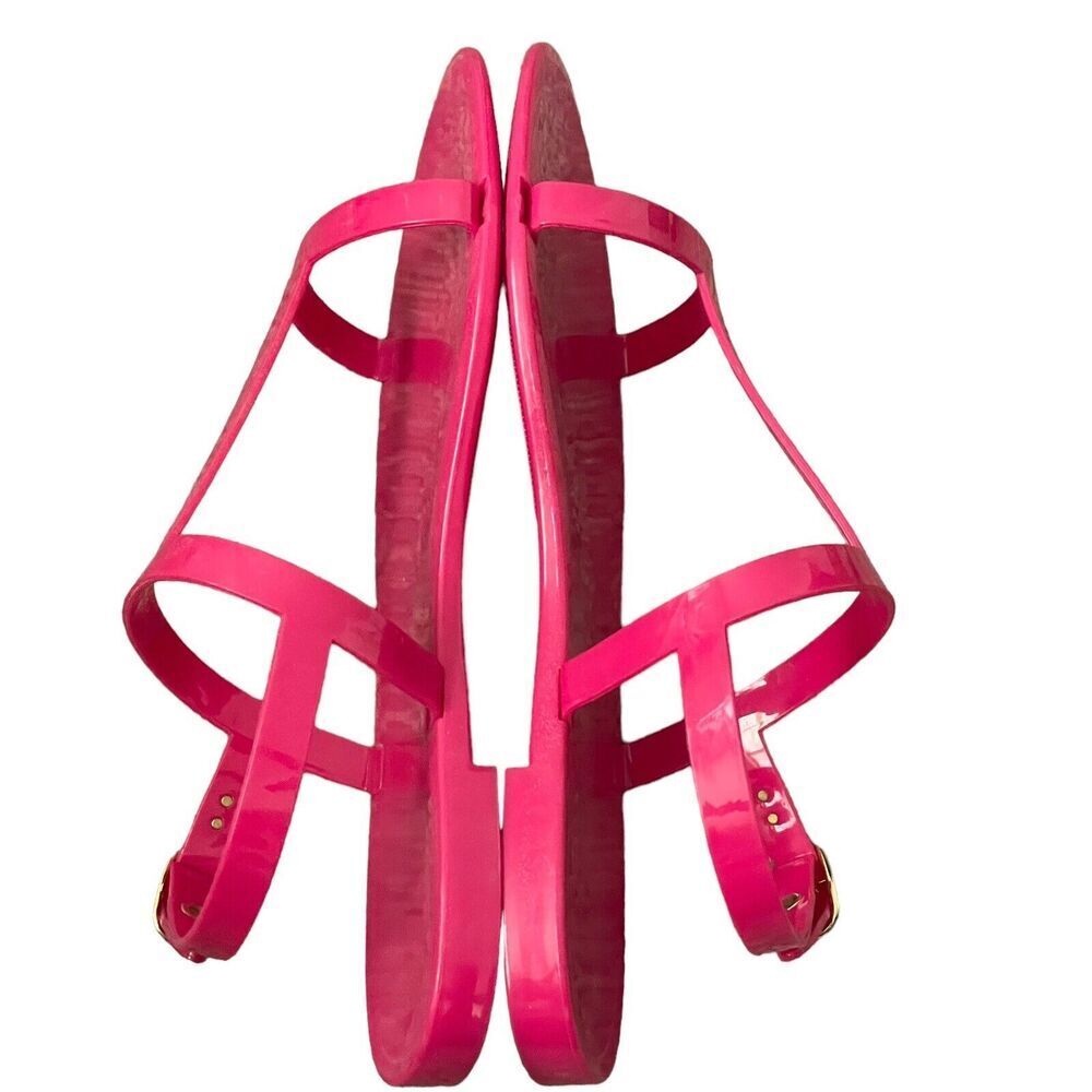 Stuart Weitzman Jelly Sandals Size 9 Mellie Hot Pink Rubber Ankle T-Strap Resort - Picture 7 of 12